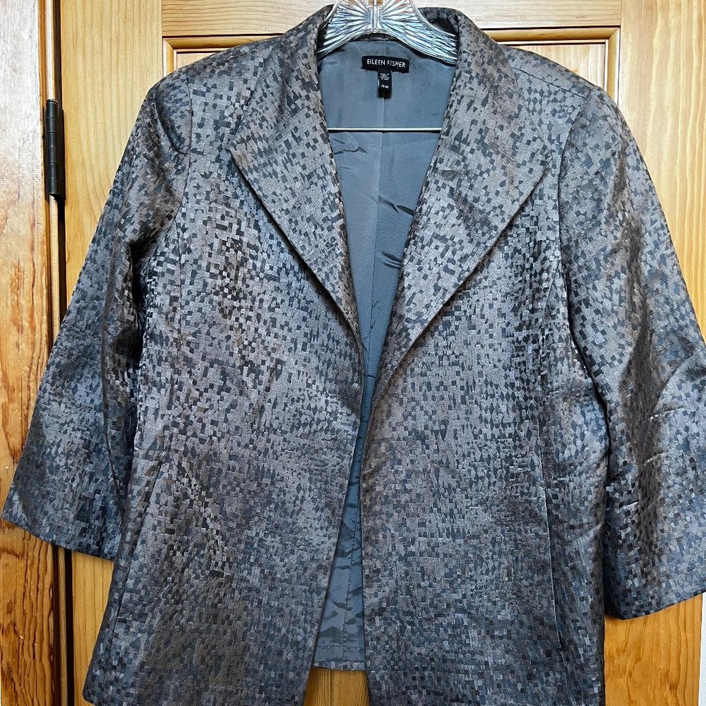 Eileen Fisher 100% Silk Jacket in Silver Mint Multi, Size M